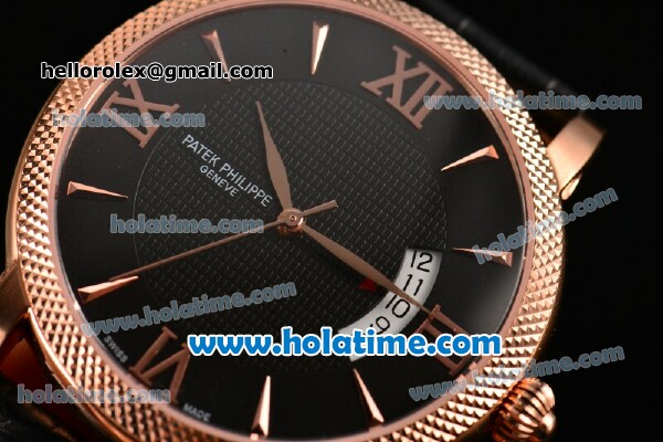 Patek Philippe Calatrava Swiss ETA 2824 Automatic Rose Gold Case with Black Dial and Stick/Roman Numeral Markers - Click Image to Close